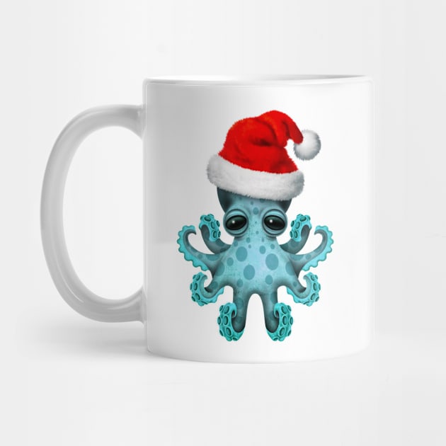 Blue Baby Octopus Wearing a Santa Hat by jeffbartels